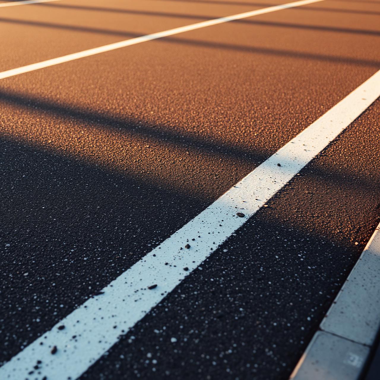 A crisp white line freshly painted on dark asphalt